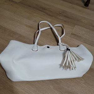 Ivory pebble grain leather feel shoulder tote